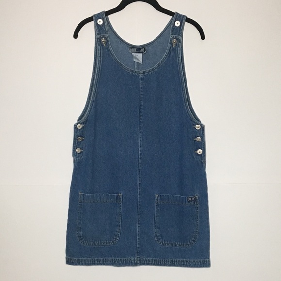 Vintage Dresses & Skirts - Vintage Denim Overall Button Side Mini Dress